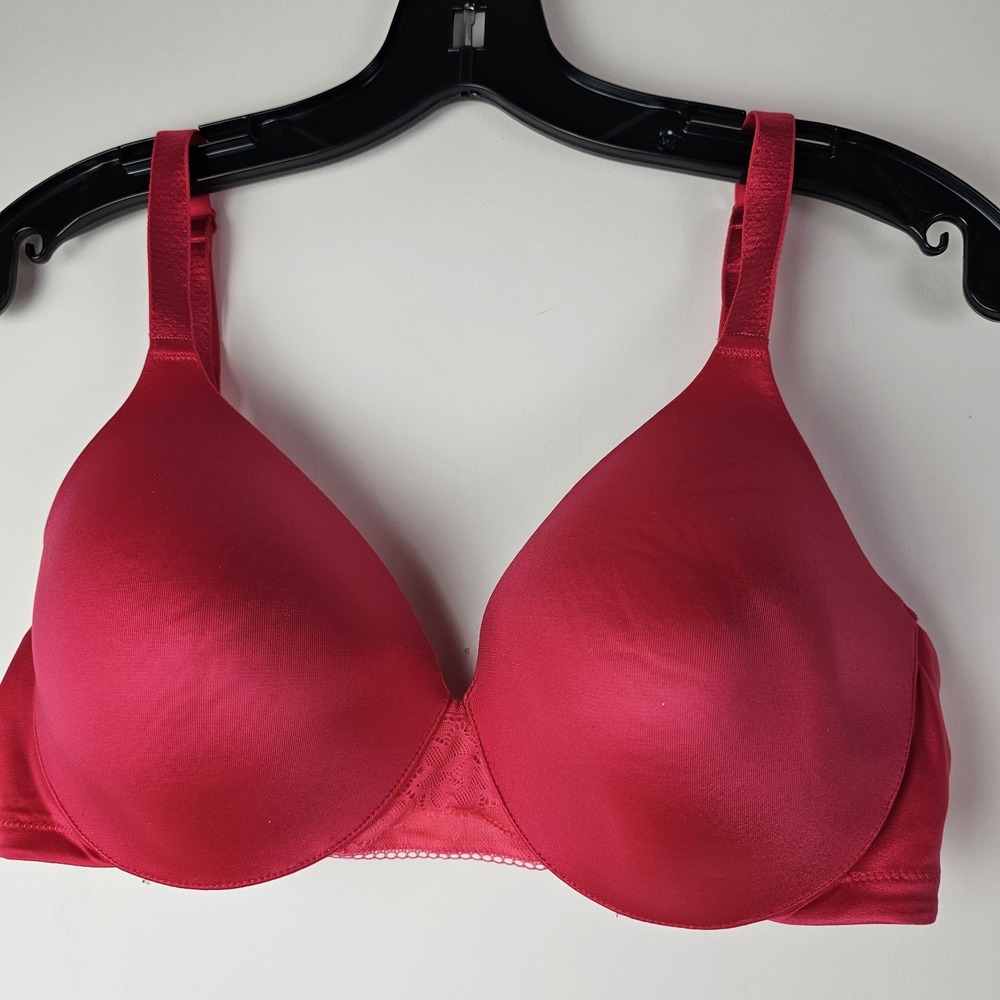 Lilyette Bra Women's 36D Pink Red 0440 Underwire Support‎ T-Shirt Smooth Satin